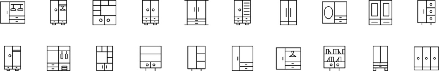 Collection of thin line icons of closets. Linear sign and editable stroke. Suitable for web sites, books, articles