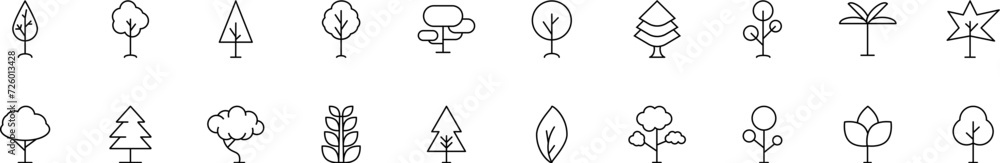 Aufkleber collection of thin line icons of trees in forest. linear sign and editable stroke. suitable for web 