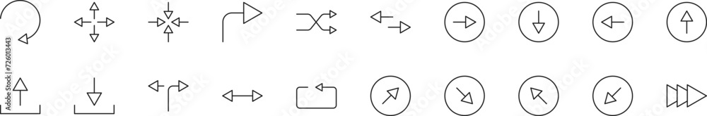 Poster collection of thin line icons of arrows. linear sign and editable stroke. suitable for web sites, bo
