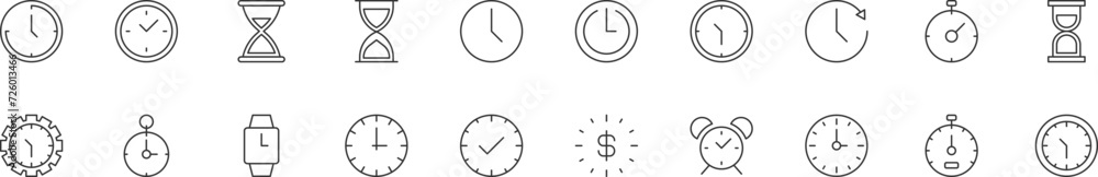 Aufkleber collection of thin line icons of clock. linear sign and editable stroke. suitable for web sites, boo