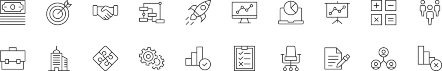 Collection of thin line icons of business. Linear sign and editable stroke. Suitable for web sites, books, articles
