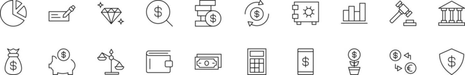 Collection of thin line icons of business and money. Linear sign and editable stroke. Suitable for web sites, books, articles