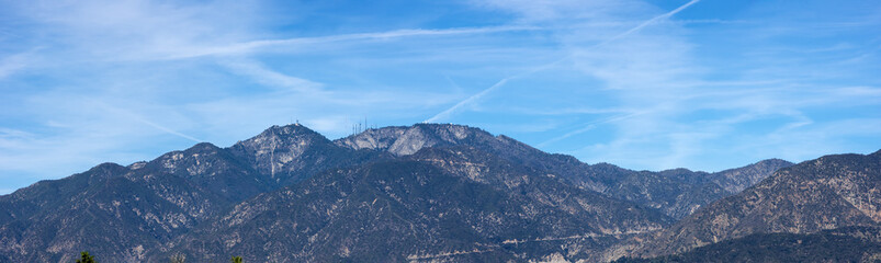 San Gabriel Mountains panorama, Mount Wilson, looking north from Pasadena, California, United States. This range separates the San Gabriel Valley from the high desert.