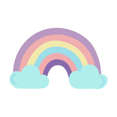 Rainbow and clouds flat icon isolated on white background. Vector illustration