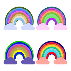Rainbow and clouds icon set. Cartoon set of rainbow and clouds vector icons for web design