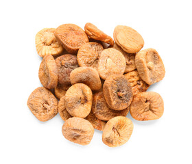 Heap of sweet dried figs on white background