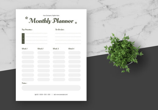 Clean Dark Green Monthly Planner