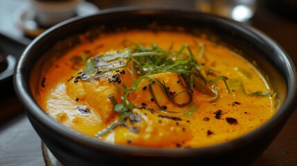 bowl of fish butter curry,  