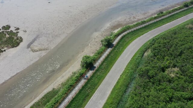 aerial view of a cycle lane in the grado's lagoon 