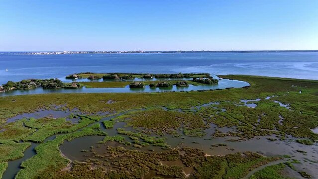 drone panorama of marano's lagoon near to venice