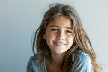 Fototapeta premium A young girl with long hair is smiling for the camera