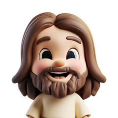 Happy Jesus Christ, Christianity for Kids in Simple 3D Cartoon: An Illustration Render, Isolated on Transparent Background, PNG