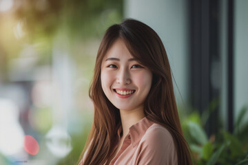A woman in a pink shirt smiles for the camera