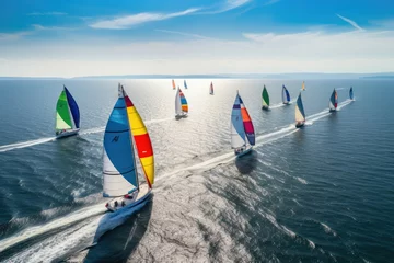 Gordijnen Sport sailing water boating wind regatta sailboat yacht blue sea ocean © SHOTPRIME STUDIO