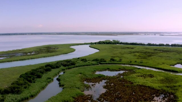 aerial view of the beautiful grado's lagoon near to venice