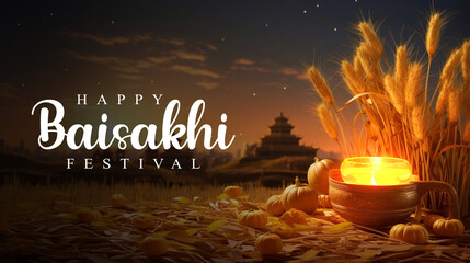 Obraz na płótnie Canvas Happy Baisakhi design template, wheat field for Punjabi harvest festival Vaisakhi