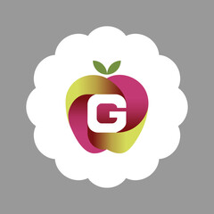 The logo is an illustration of an apple in the middle forming the letter G. Three-dimensional