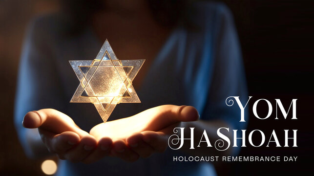 Yom HaShoah. Holocaust Remembrance Day. A Woman Hand Holding David Star