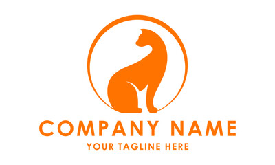Orange Color Cat Sit Circle Logo Design