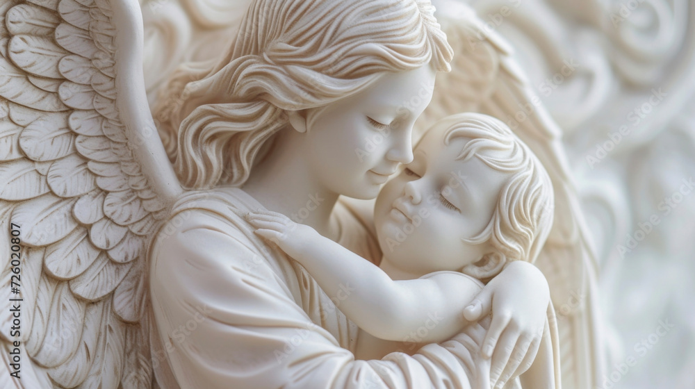 Wall mural a compionate angel holds a newborn baby in her arms symbolizing the biblical story of the annunciati