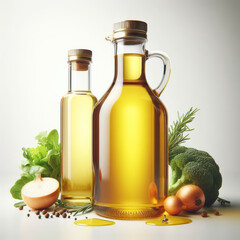 Vegetable cooking oil  in glass bowl isolated on white background. sunflower oil, Pflanzen&ouml;l, растительное масло, canola oil, corn oil, safflower oil, soy oil, aceite vegetal.