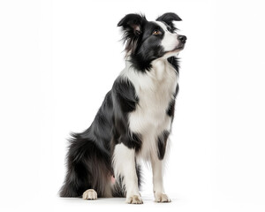 Black and white Border Collie sitting waiting