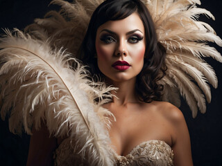 A glamour burlesque dancer with an ostrich feather fan © bluebeat76