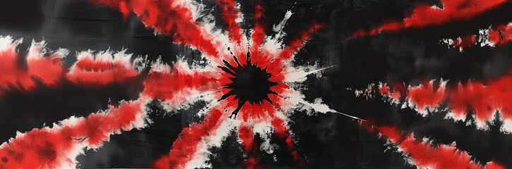 Tie Dye non symmetrical pattern in thin red, black and white. Ultra wide format for banners, print and backgrounds.