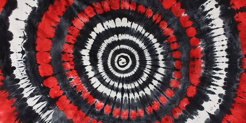 Tie Dye pattern in thin red, black and white 1970s style. 