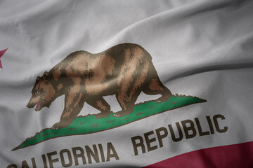 waving national flag of california state. macro shot