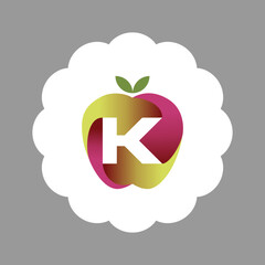 The logo is an illustration of an apple in the middle forming the letter K. Three-dimensional