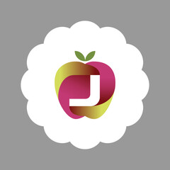 The logo is an illustration of an apple in the middle forming the letter J. Three-dimensional