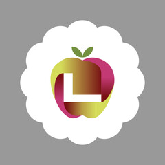 The logo is an illustration of an apple in the middle forming the letter L. Three-dimensional
