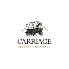 horse-drawn carriage logo icon vector,Silhouette carriage with horse. Traditional transportation