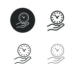 Hand hold clock icon. Simple solid round, bold, medium and thin line icon.