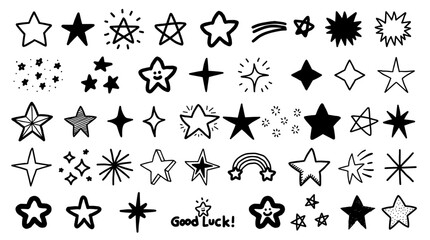 Star doodle collection. Set of hand drawn stars. Scribble illustrations. simple and cute.