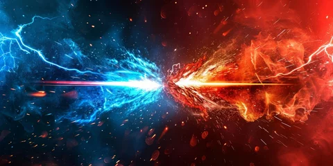 Foto op Canvas VS versus Background match challenge versus thunder flame blue and red abstract background © YuDwi Studio