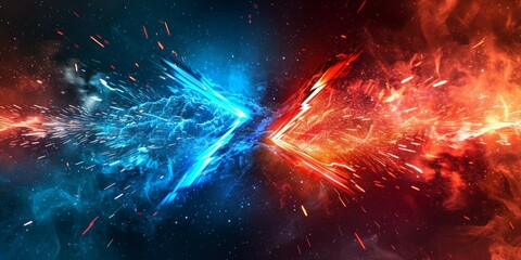 Illustration Abstract Electric Flame Lightning. Concept For Battle, Confrontation Or Fight, red versus blue competition concept - obrazy, fototapety, plakaty