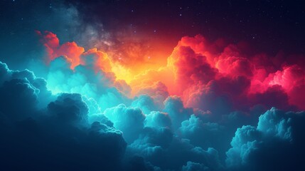 Dramatic Cloud Illumination - Vibrant Colors in Cosmic Cloudscape - obrazy, fototapety, plakaty