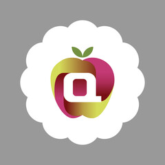 The logo is an illustration of an apple in the middle forming the letter Q. Three-dimensional