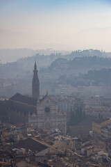 Vista panoramica con la Basilica di Santa Croce a Firenze, Italia