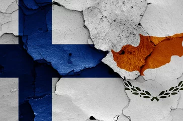 Foto op Canvas flags of Finland and Cyprus  painted on cracked wall © daniel0