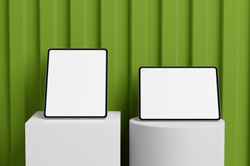blank screen tablet mockup green background