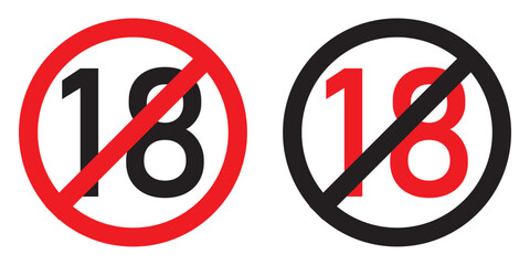 Under 18 not allowed sign. Number eighteen in red and black crossed circle. vector. eps 10