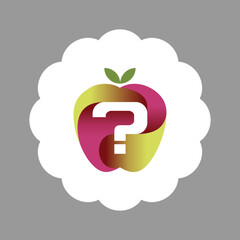 The logo is an illustration of an apple in the middle forming the question ?. Three-dimensional