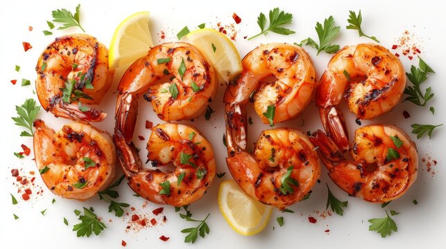 Delicious grilled shrimp with spices. 