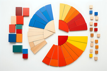 Obraz premium Colorful math fractions on the wooden background. interesting math for kids, for preschool, daytime. Education, back to school concept. Geometry and mathematics materials. AI Generated 