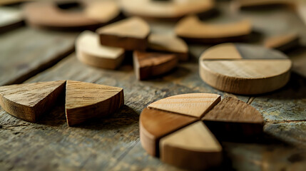 Wooden math fractions on the wooden background. interesting math for kids, for preschool, daytime. Education, back to school concept. Geometry and mathematics materials. AI Generated