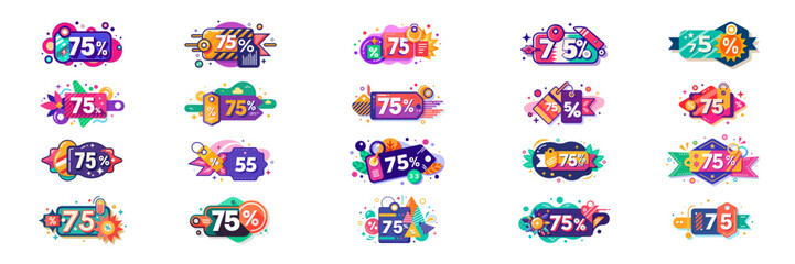 A set of SALE themed vibrant icons, each with their own unique design.