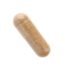 One vitamin capsule isolated on white, top view
